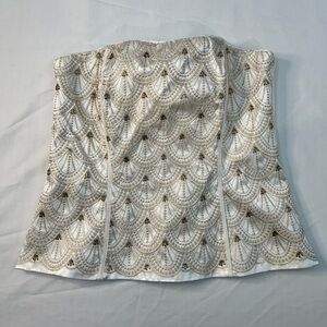 White House Black Market Beaded White Corset Blouse NWT